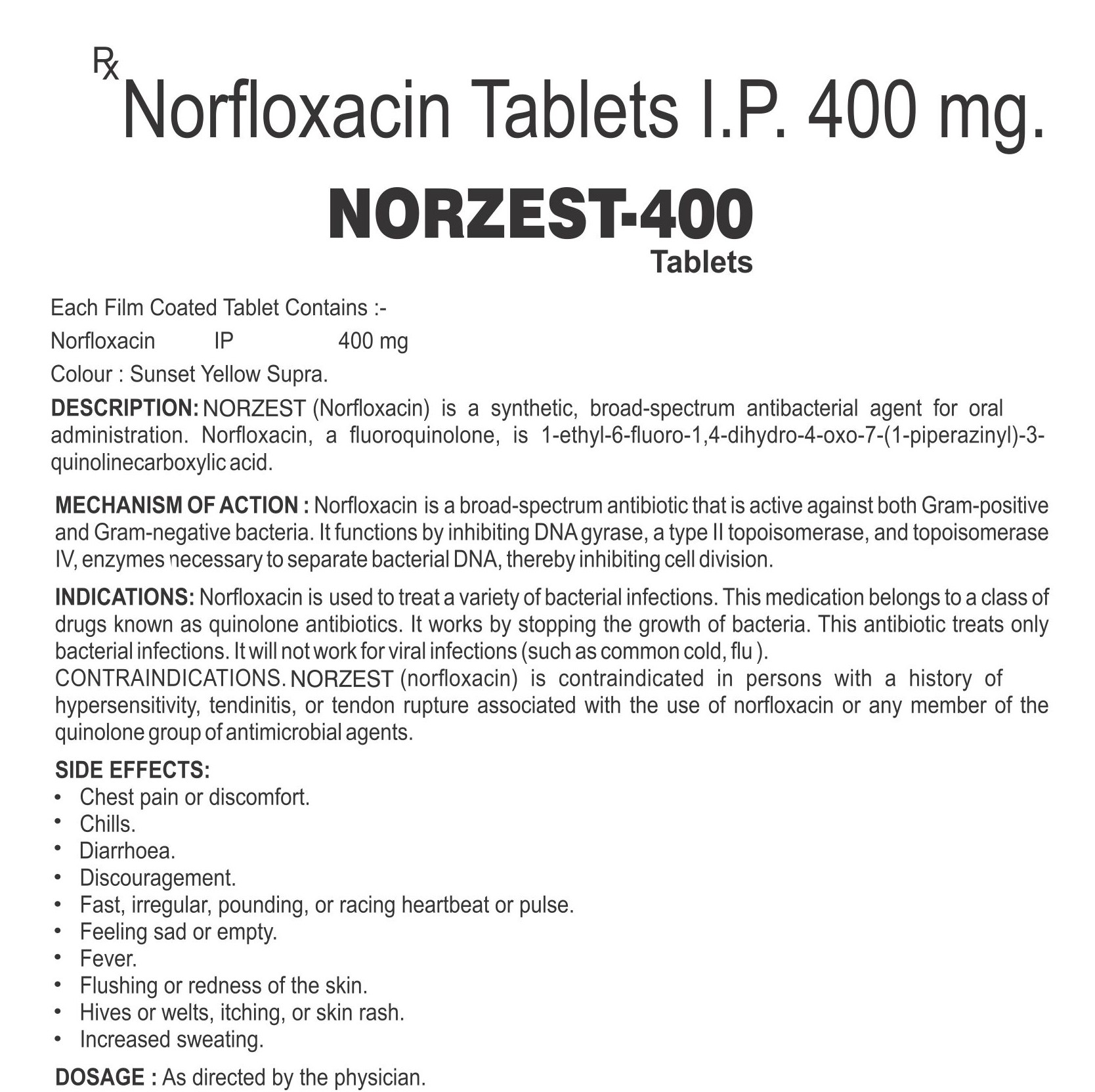 NORZEST 400 TABLETS